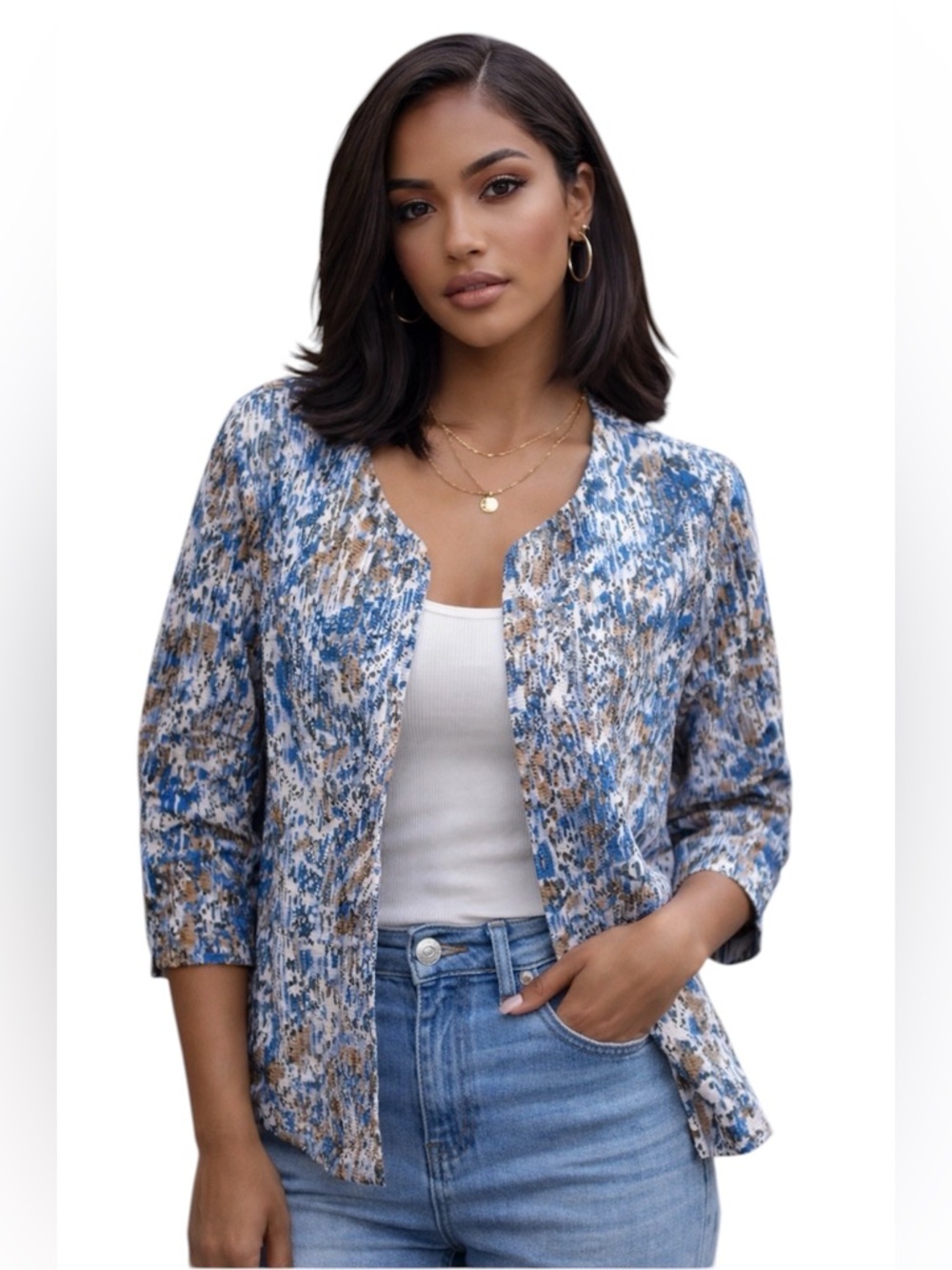 Chico's Easywear Lightweight Open Mesh Cardigan